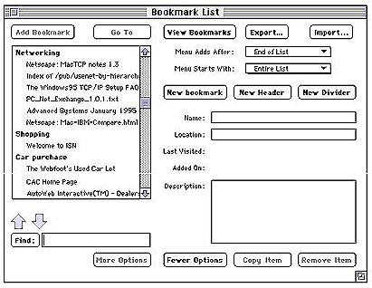 [PICTURE OF NETSCAPE HOTLIST CONTROLS]